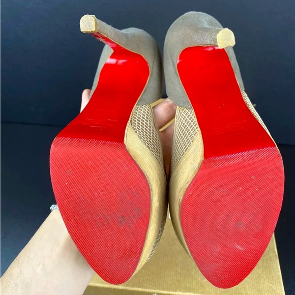 Christian Louboutin Aragna Nude Fishnet Heels Sz 38/7.5 with Sole Guard and Box - Picture 8 of 10
